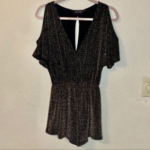 ASTR the Label XS Gold Foil Cut Out Sleeve Romper